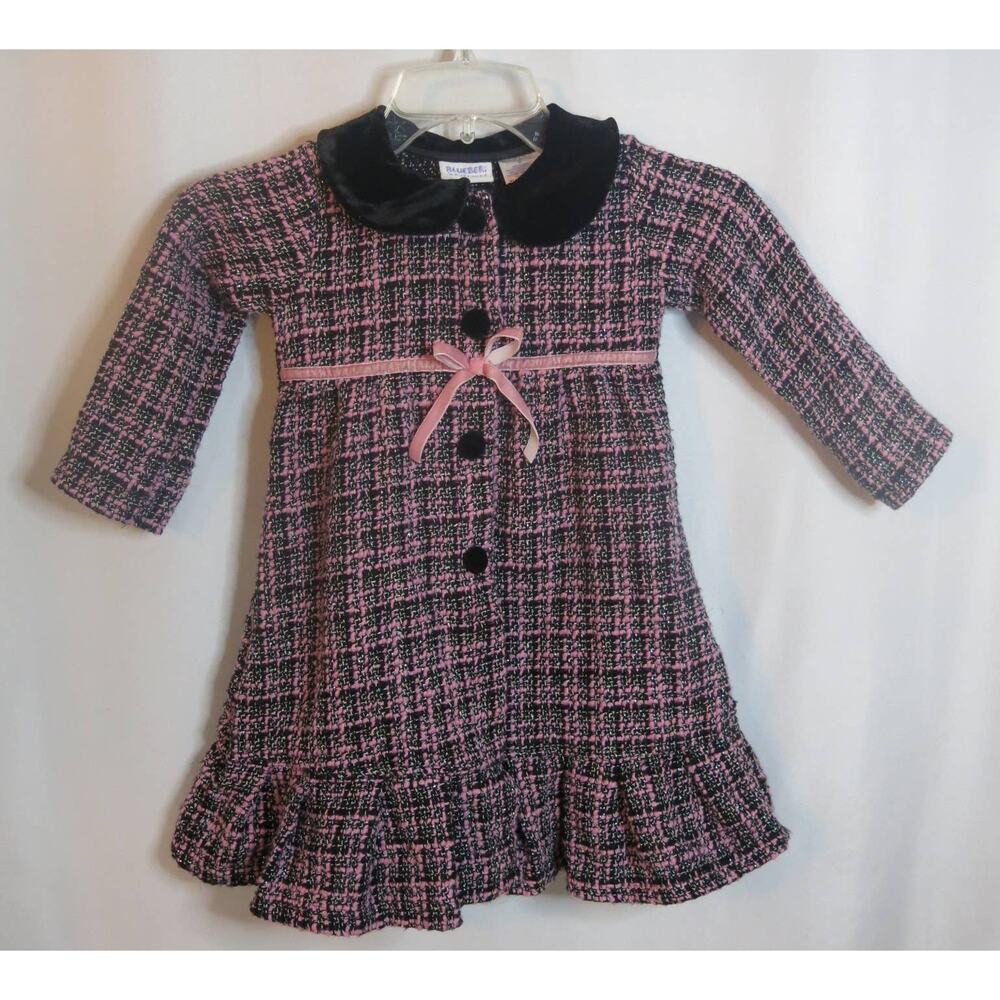 BLUEBERI BOULEVARD Jacket/Dress Size 3T Girls Tweed Velvet Details Pink Black